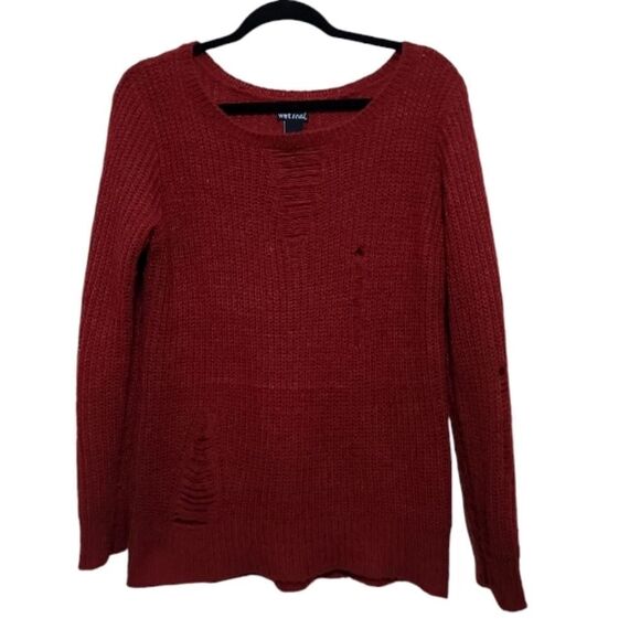 Wet Seal Red Burgundy Women's Distress Sweater Sz Large - Picture 1 of 6